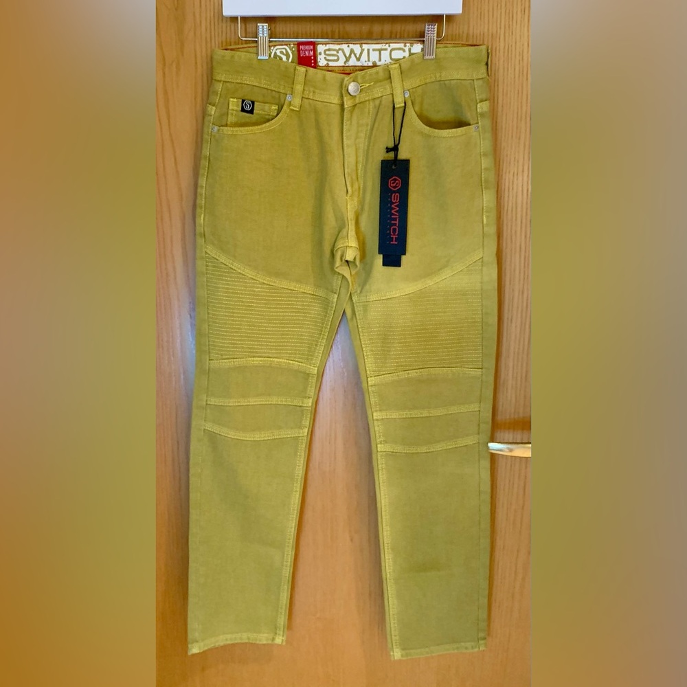NWT Men’s Switch Moto Denim Slim Straight Fit Jeans in Mustard-100% Cotton-32x32